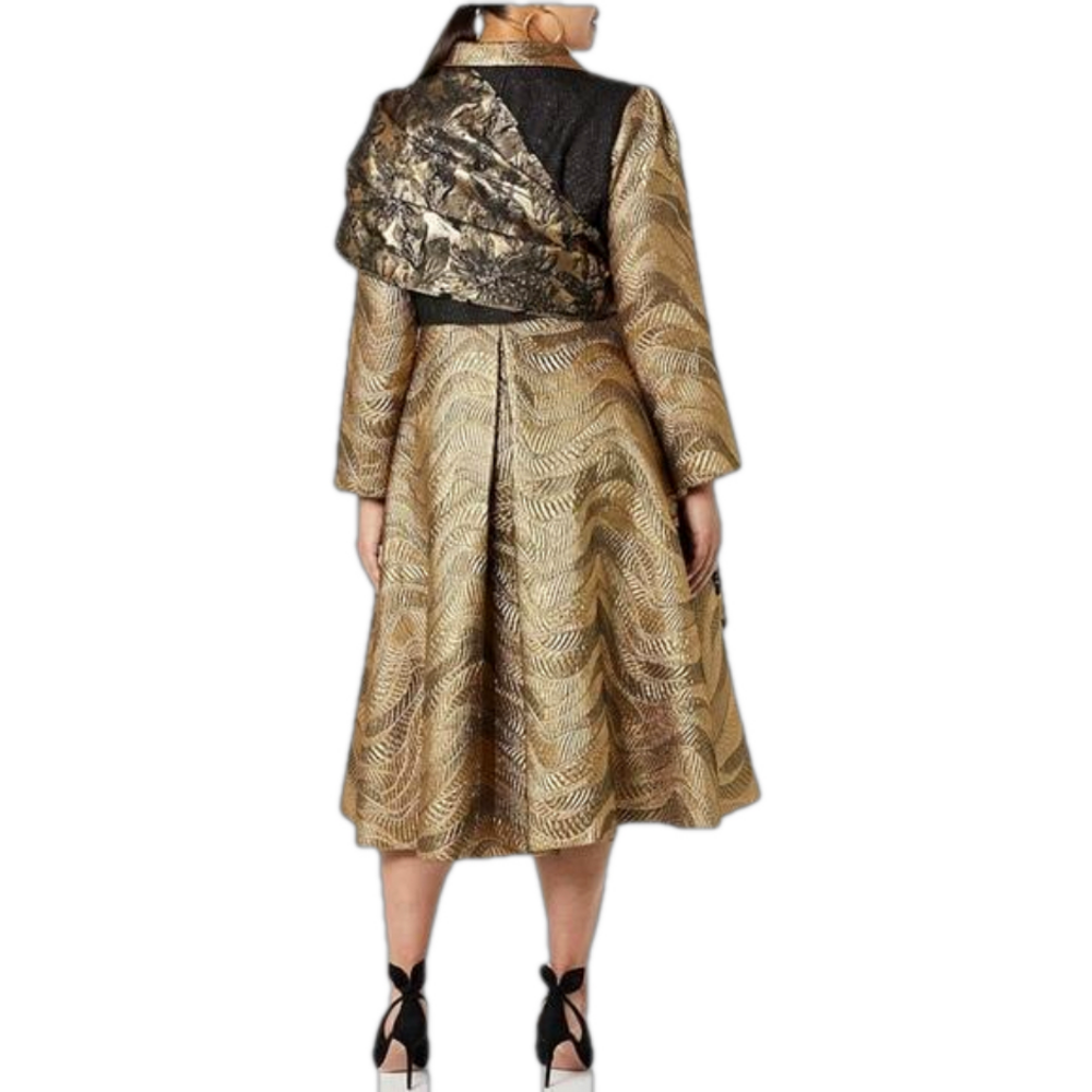 MAKING THE CUT Standard Metallic Jaquard Coat & Scarf jacket gold NWT size small - Picture 4 of 14